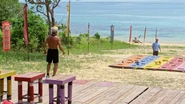 Joe throws the winning shot to win reward.