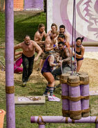 Vokai competes in the first Immunity Challenge, Tower of Equality.