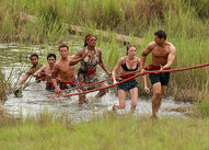 Fang competes in the first tribal Immunity Challenge, Temptation Valley.