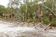 The castaways competing in the first Individual Immunity Challenge, Hard to Handle.