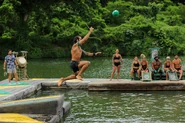 Leones competing in the Reward Challenge, Jump Shot.