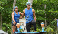 Miguel M. and Yuriko competing for Banda in the fifth Advantage and Punishment Challenge, A Leg Up.