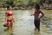 Cydney in the water with Jennifer.