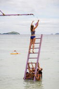Molly on the ladder for Vokai in Island of the Idols.