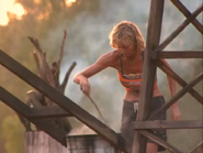 Tina building her fire.