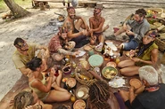 The newly merged tribe, Dara, feasts.