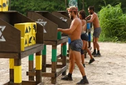 The Merged Tribe competing in the Reward/Immunity Challenge, Box Your Mind.