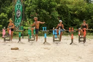 The Merged Tribe competing in the Reward/Immunity Challenge, A Leg Up.