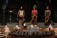 Kenta, Nahomi, and Julián at the Final Tribal Council.