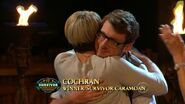 Dawn hugs Cochran after he wins Survivor: Caramoan.