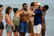 Maria drawing for teams at the Split Tribal Council.