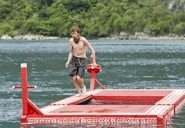 Cochran competes in the Immunity Challenge, Keel Hauling.