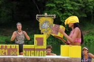Cyntia and Kristal compete in the Captains' Challenge, Blind Leading the Blind.