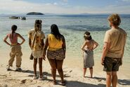 Nami welcoming the other castaways for the merge.