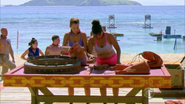 Sandra competes in the first Immunity Challenge, Blue Lagoon Bustle.