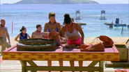 Ciera and Sandra competing in the first Immunity Challenge, Blue Lagoon Bustle.