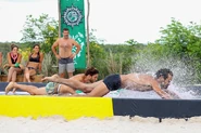 Jaguares competes in the Immunity Challenge, Slip, Slide & Score.