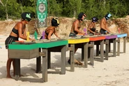 The Merged Tribe competing in the Reward Challenge, More Than a Feeling / Memory Lane.