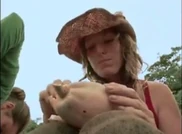 Courtney eating papaya.