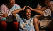 Gabe reacting to the fire-making challenge.
