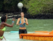 Salani competes in the Immunity Challenge, Basket Brawl.