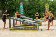 Toros competing in the Immunity Challenge, House of the Holey.