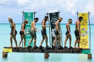 The silver team competing in the Individual Immunity Challenge, Walk the Plank.