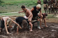 Sand competing in the fifth Immunity Challenge, Dragged Through Mud.