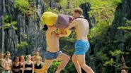 Nicolas competing against Joël in the second Immunity Challenge, Sumo at Sea.