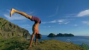 Vytas doing yoga at Tadhana's camp.