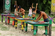 The Merged Tribe competing in the Reward/Immunity Challenge, More Than a Feeling.