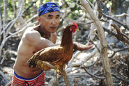 Tai with a chicken.