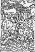 Мать-собака и Лай. Иллюстрация из русскоязычного издания "Прерванный путь"