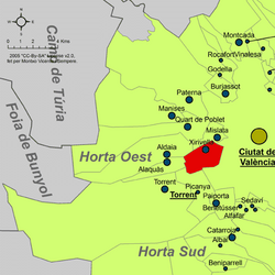 Localització de Xirivella respecte de l'Horta Oest.png