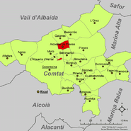 Localització d'Alcosser de Planes respecte el Comtat