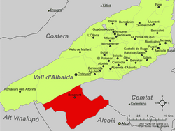 Localització de Bocairent respecte de la Vall d'Albaida