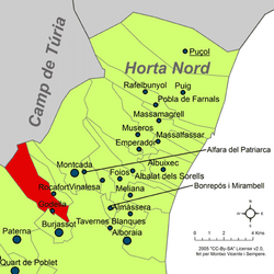 Localització de Godella respecte de l'Horta Nord