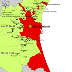 Localització de Ciutat de València respecte de l'Horta de València