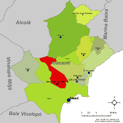 Localització de Sant Vicent del Raspeig respecte l'Alacantí