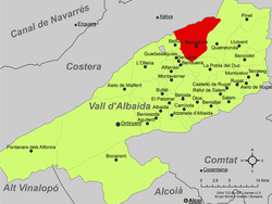 Localització de Benigànim respecte de la Vall d'Albaida