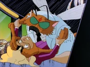 About to be bitten by the cicada-morphed Dr. Harley Street.