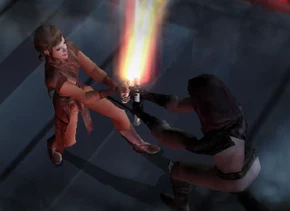 A Jedi and Sith duel on Dathomir.