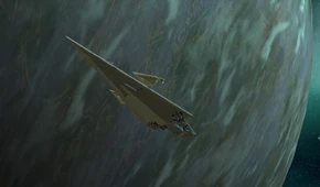 Supreme'in devasa sancak gemisi Bürküt, Coruscant'da ki ana filodan ayrılırken.