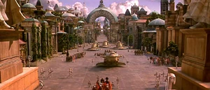 Trade Federation forces relocate citizens from their homes during the siege of Ogana.