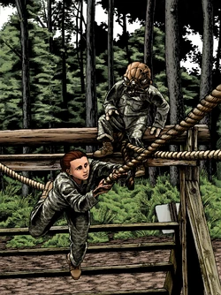 GySgt Tuffass supervises a young  during training.