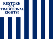 The "Restore our Traditional Rights!" flag, a modification of the Union flag, the unofficial flag of the Compromisers faction of the Western States Confederation