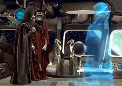 Gunray and Haako request orders from Maul in regards to the Jedi ambassadors.