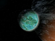 Planet Yavin and its fourth moon