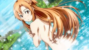 Tbib.org - 3837101 14.07.2014 1 42 22 ~ asuna (sao) blush brown eyes brown hair game cg lake long hair looking at viewer looking back nude solo sparkle