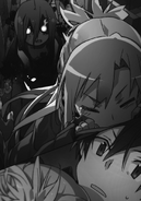 Asuna clinging terrified to Kirito to avert her eyes from a ghost.